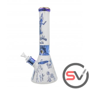 FROSTED GLASS RICK AND MORTY BEAKER 14inch - BLUE